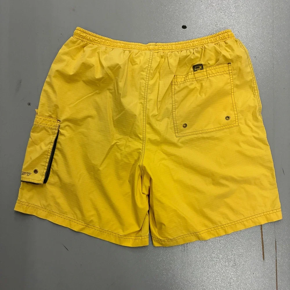Vintage Old Navy Mens Yellow Ripstop Swim Trunks Cargo Pocket Mesh Lined Large